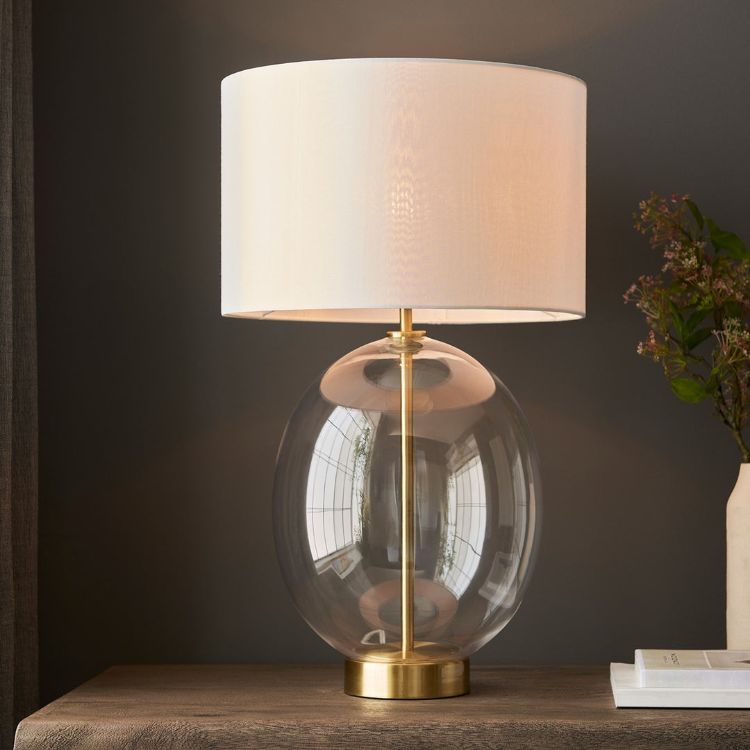 Kola Oval Table Lamp - Satin Brass & Vintage White Endon 2