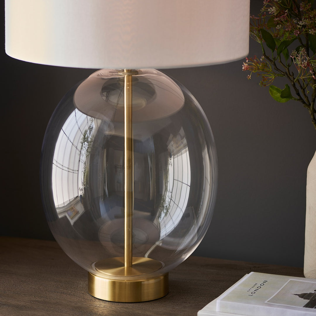 Kola Oval Table Lamp - Satin Brass & Vintage White Endon 3