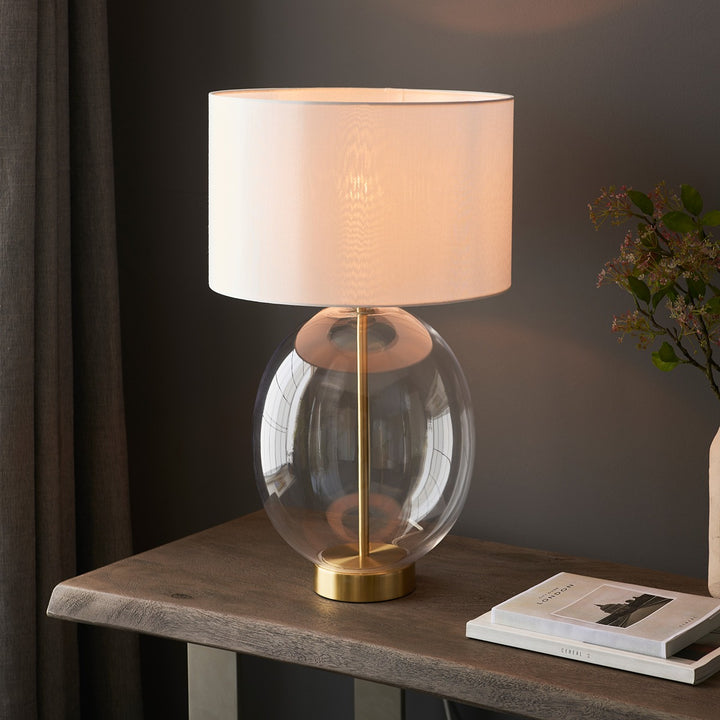 Kola Oval Table Lamp - Satin Brass & Vintage White Endon 4