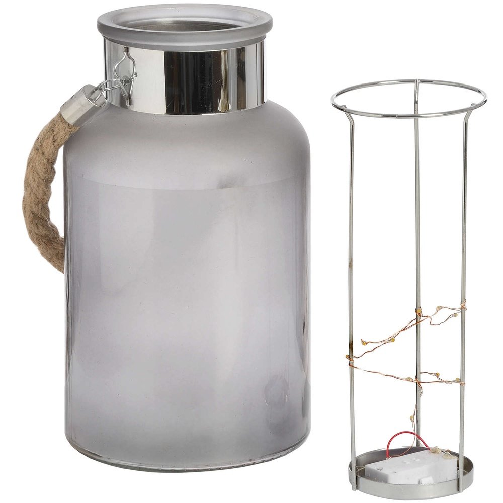 Hill Interiors LED Frosted Glass Lantern with Rope Detail