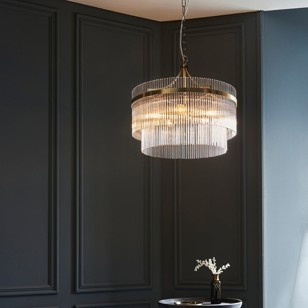 Marietta Glass 5 Pendant Light - Antique Brass Endon 2