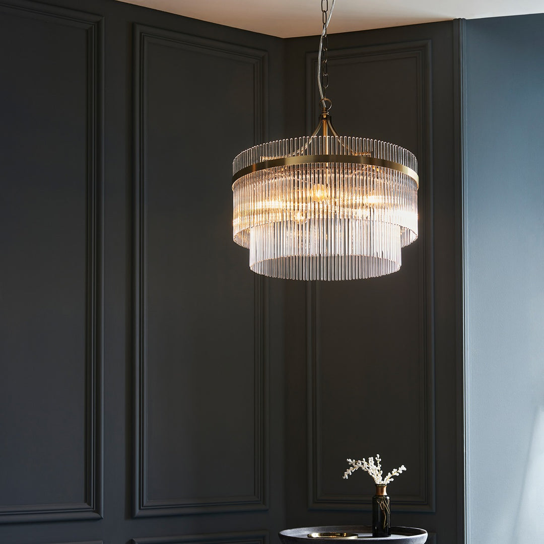 Marietta Glass 5 Pendant Light - Antique Brass Endon 2