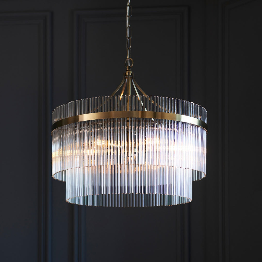 Marietta Glass 5 Pendant Light - Antique Brass Endon 3