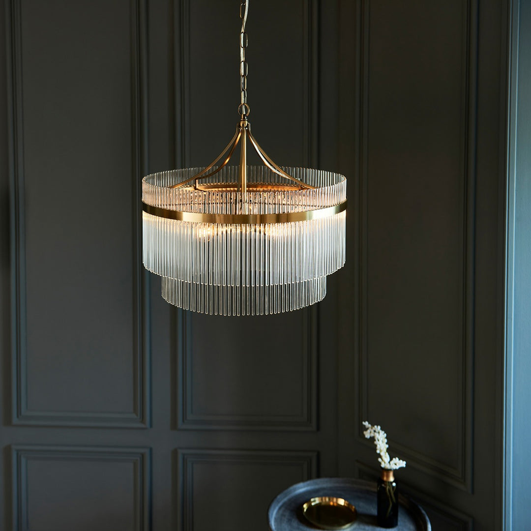 Marietta Glass 5 Pendant Light - Antique Brass Endon 4