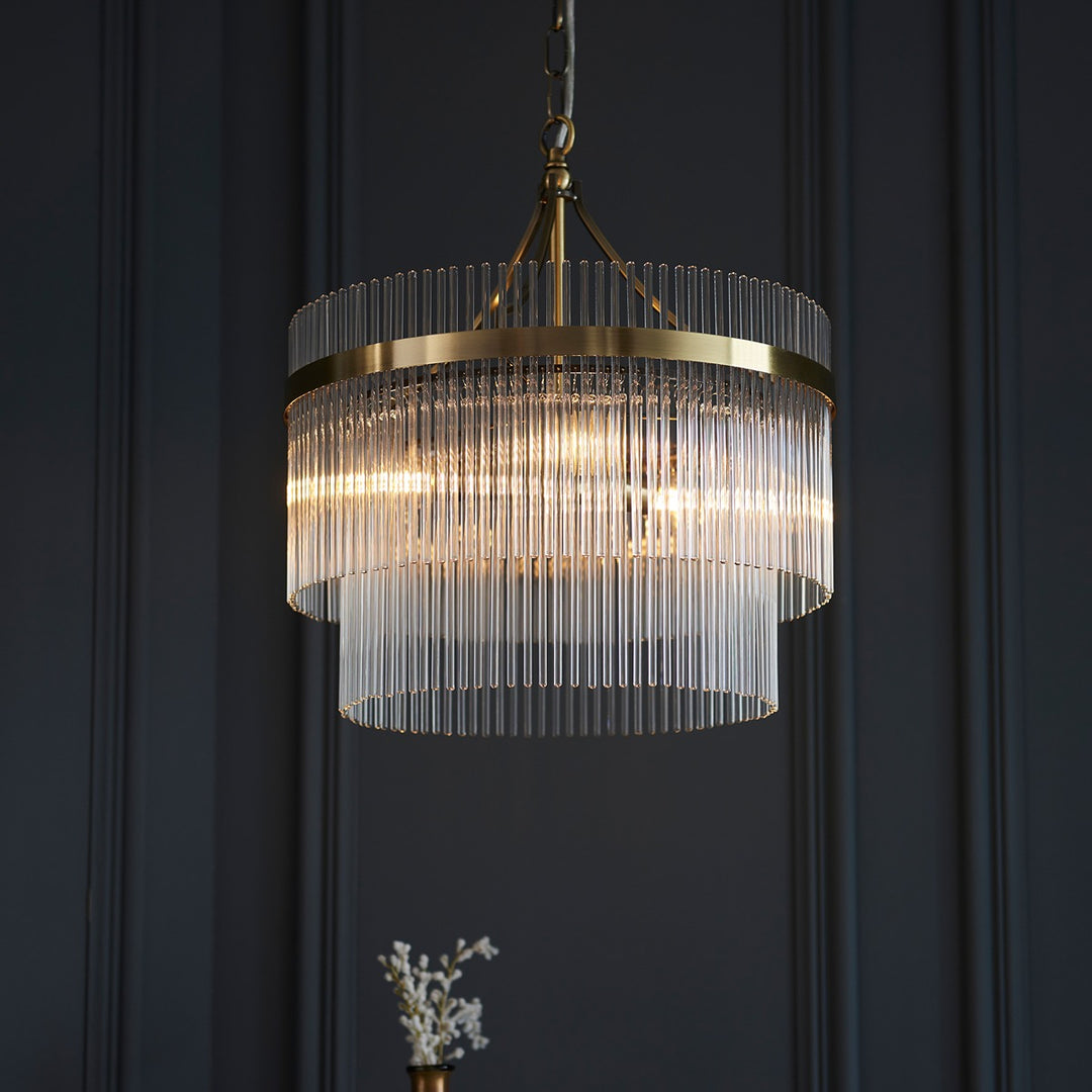 Marietta Glass 3 Pendant Light - Antique Brass Endon 2