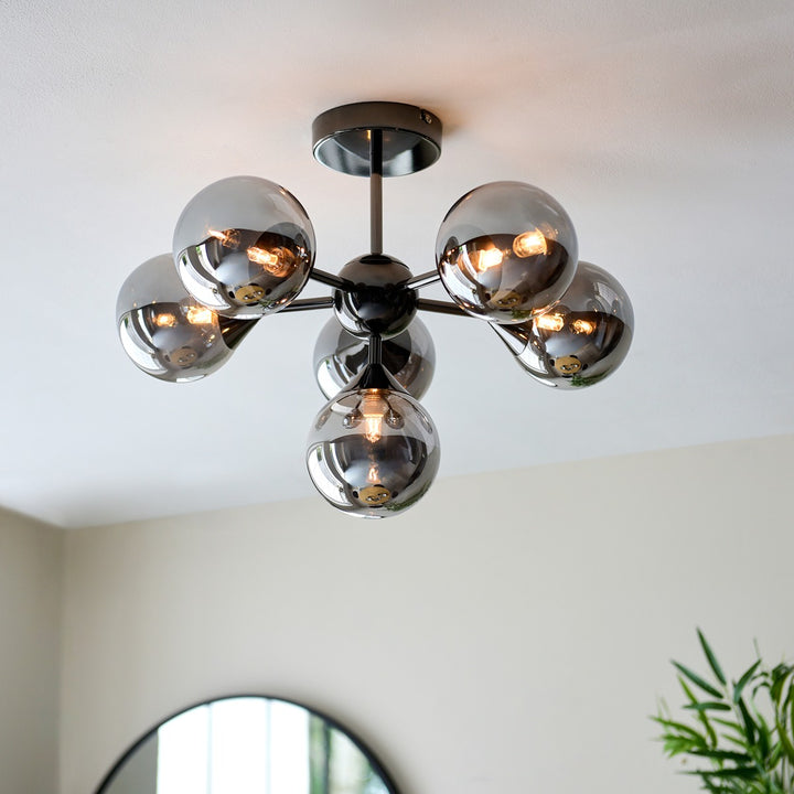 Oscar 6 Ceiling Light - Smoked Black & Chrome Endon 2