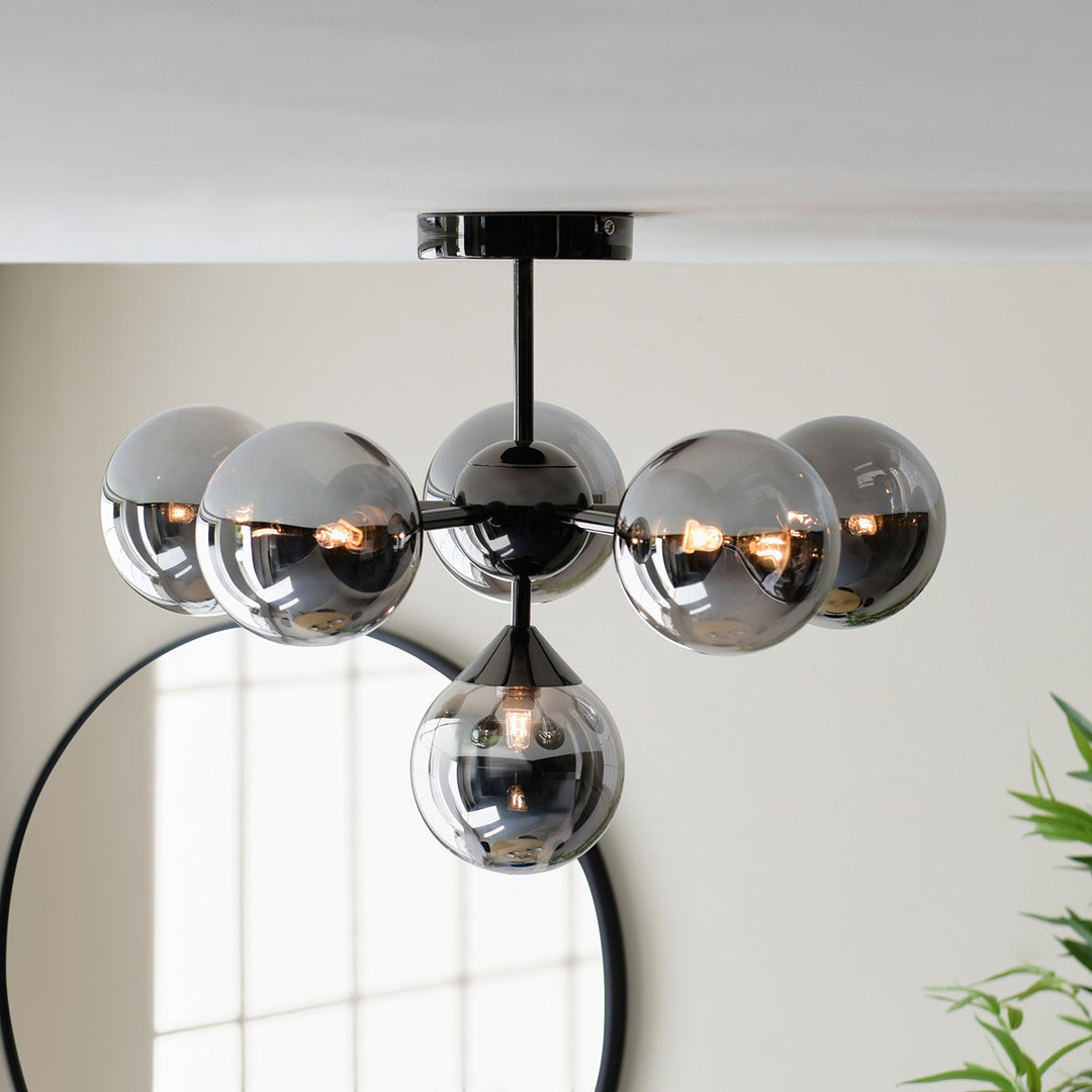 Oscar 6 Ceiling Light - Smoked Black & Chrome Endon 4