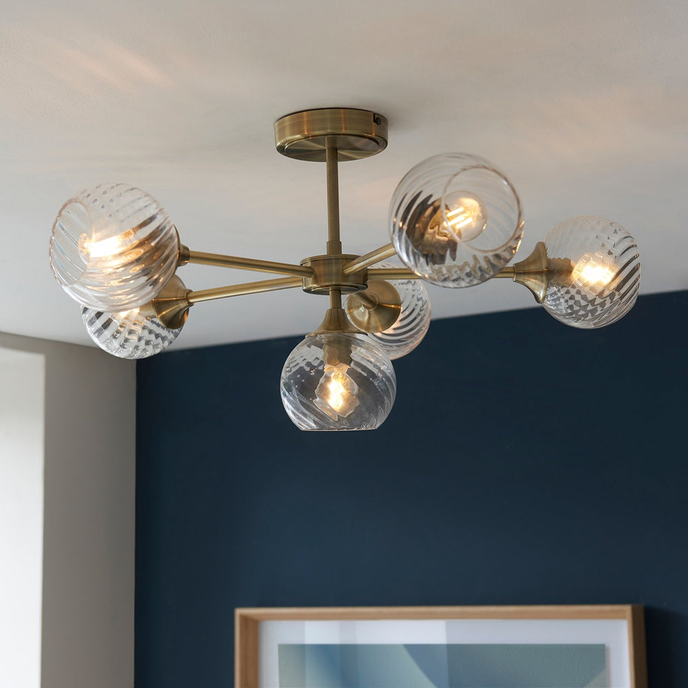 Allegra 6 Ceiling Light - Antique Brass Endon 2