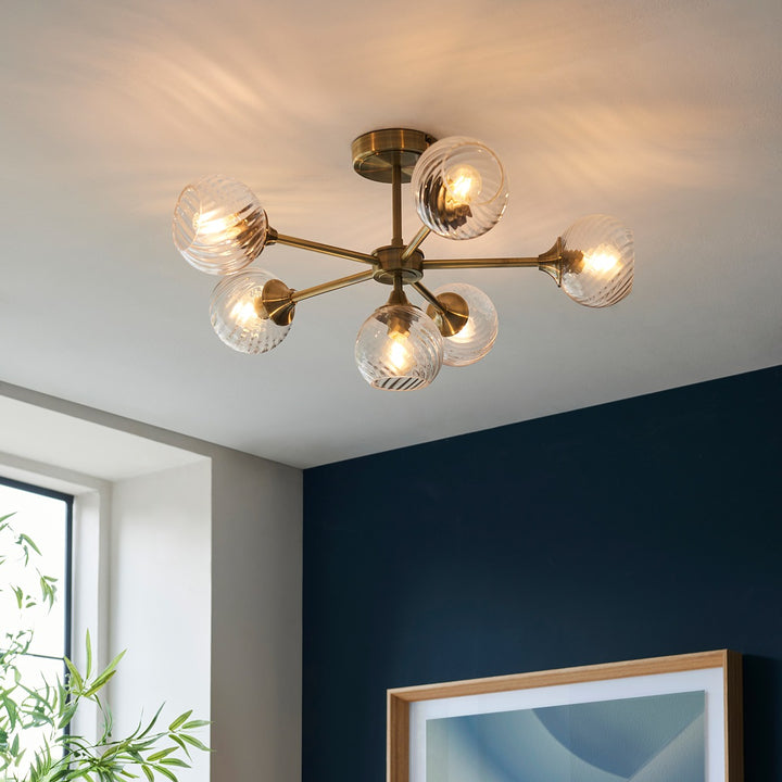 Allegra 6 Ceiling Light - Antique Brass Endon 3