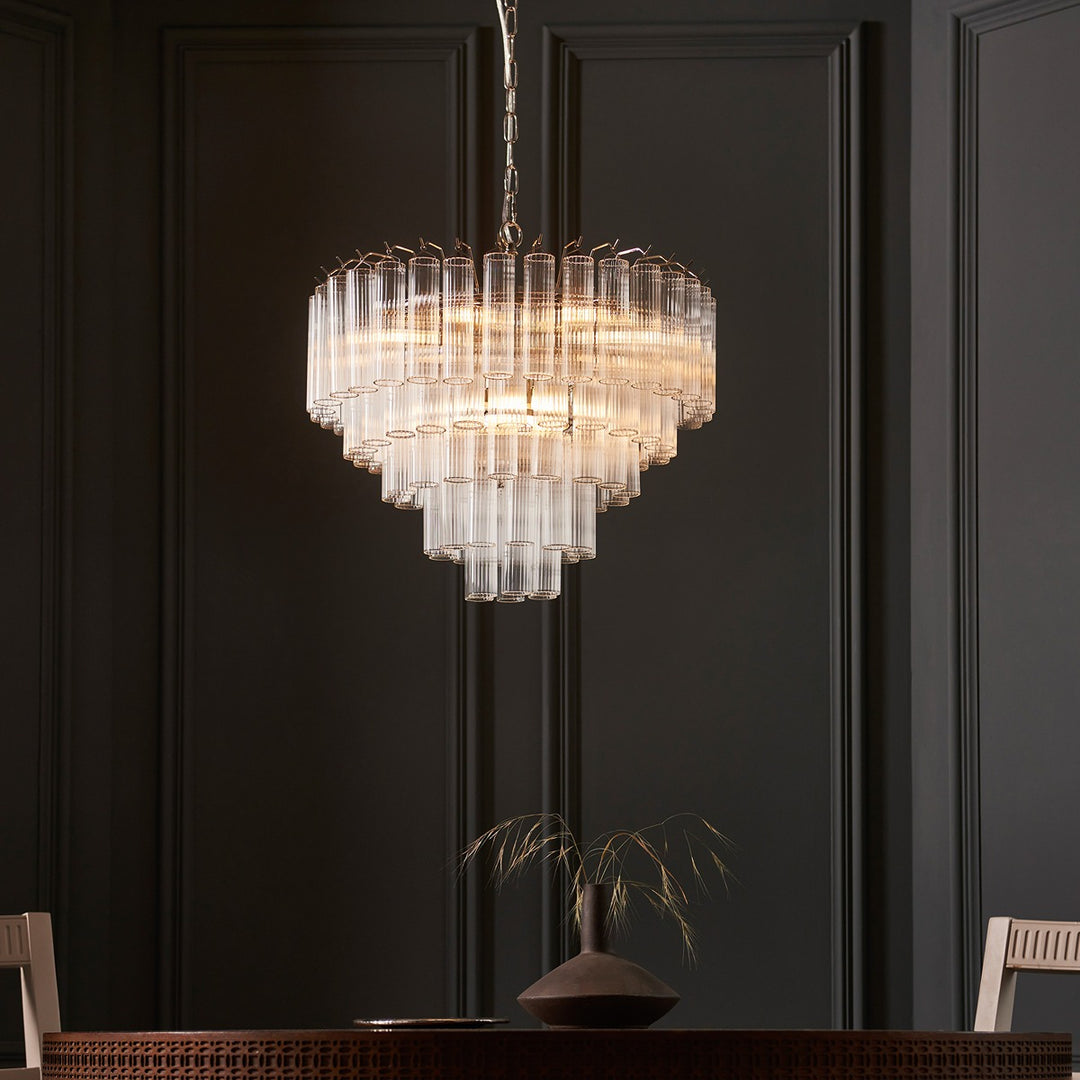 Toulouse Glass Chandelier Pendant Light - Bright Nickel Endon 2