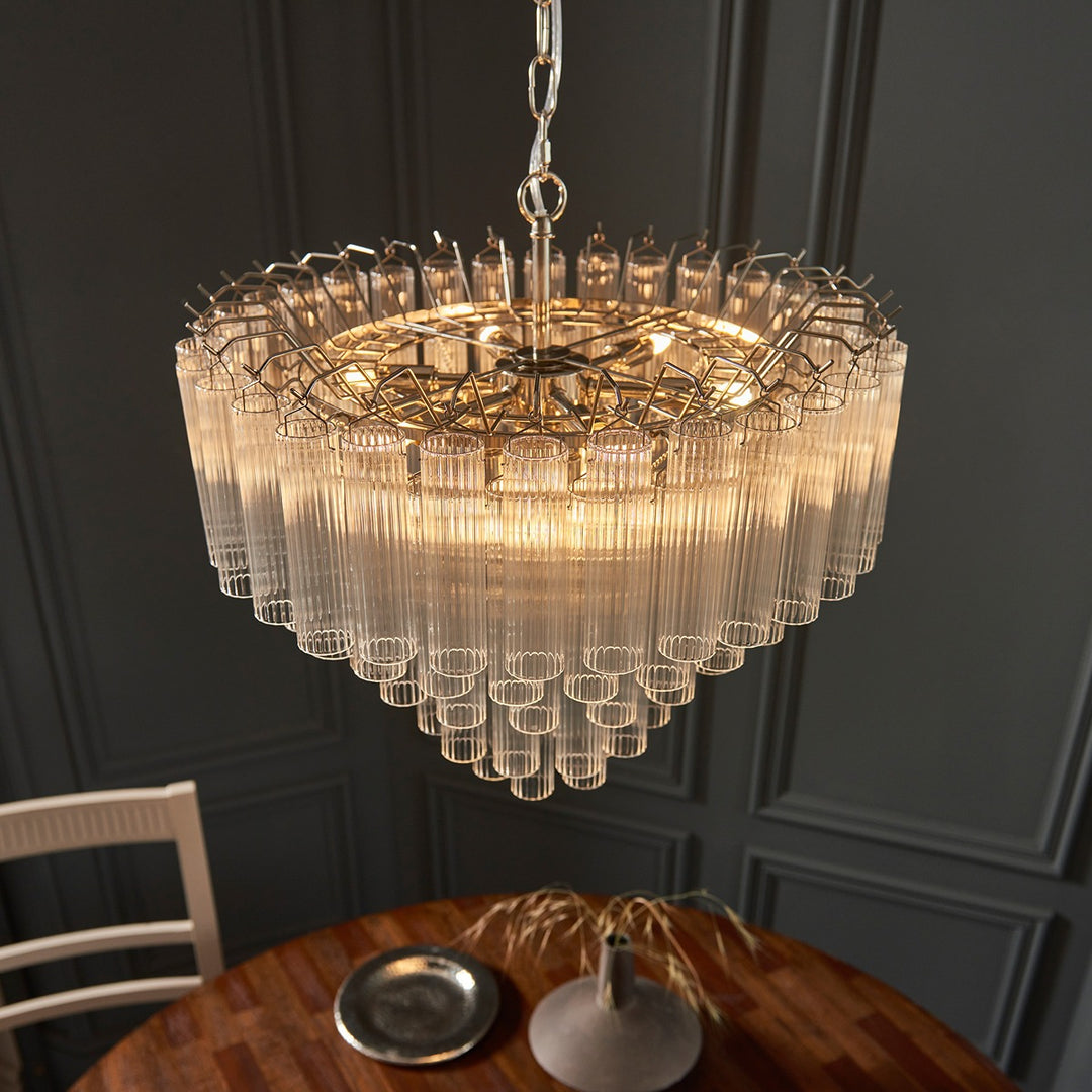 Toulouse Glass Chandelier Pendant Light - Bright Nickel Endon 5