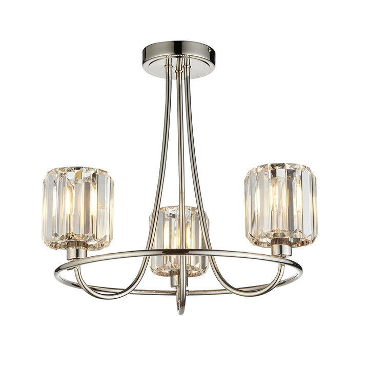 Berenice 3 Faceted Glass Ceiling Light - Nickel Endon 1