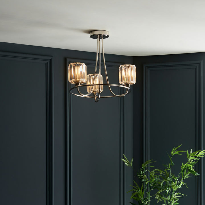 Berenice 3 Faceted Glass Ceiling Light - Nickel Endon 3