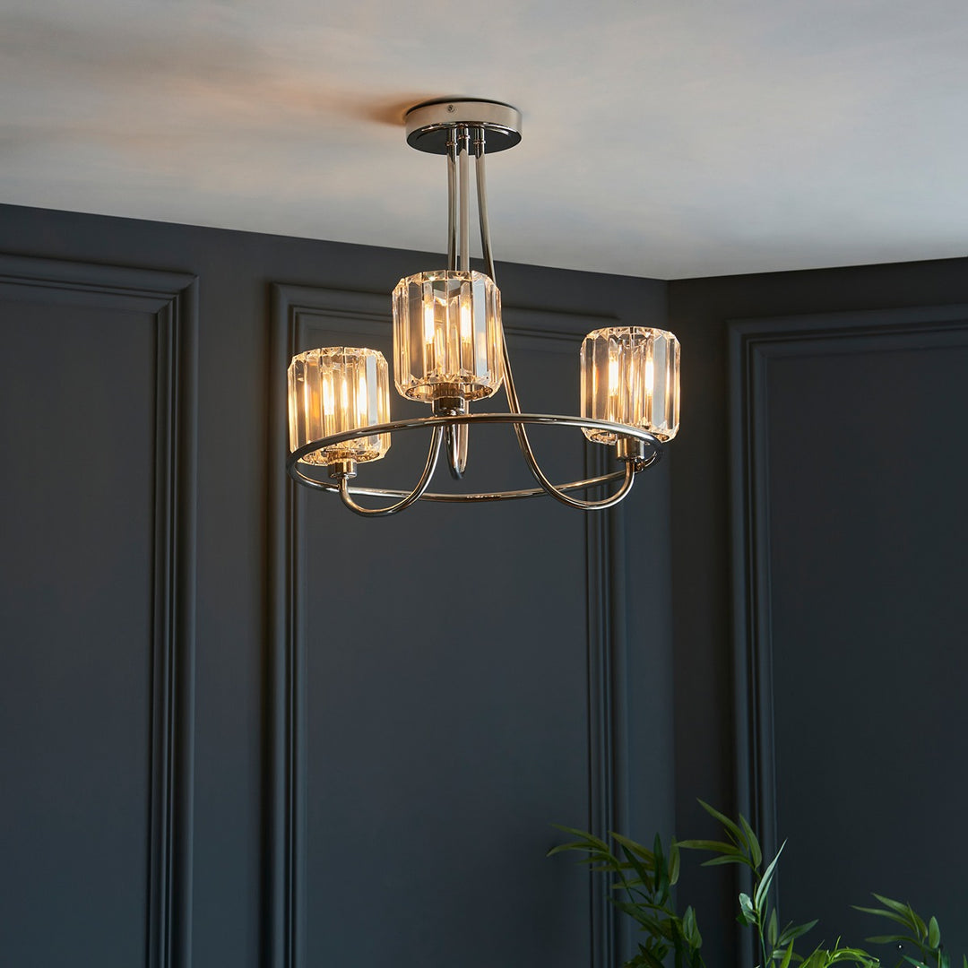 Berenice 3 Faceted Glass Ceiling Light - Nickel Endon 4