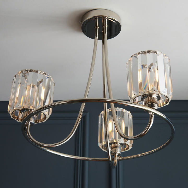 Berenice 3 Faceted Glass Ceiling Light - Nickel Endon 5