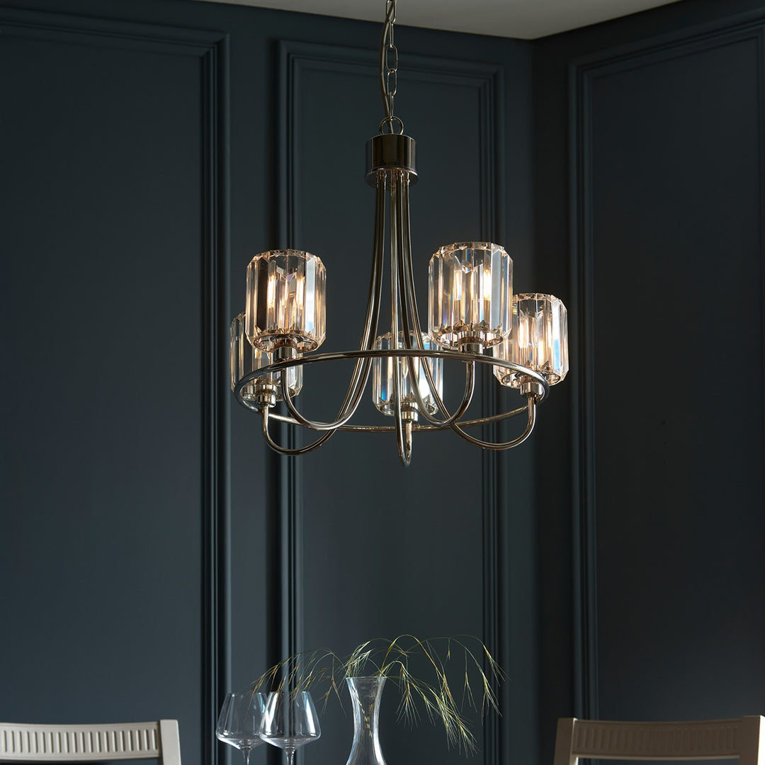 Berenice 5 Faceted Glass Ceiling Light - Nickel Endon 2