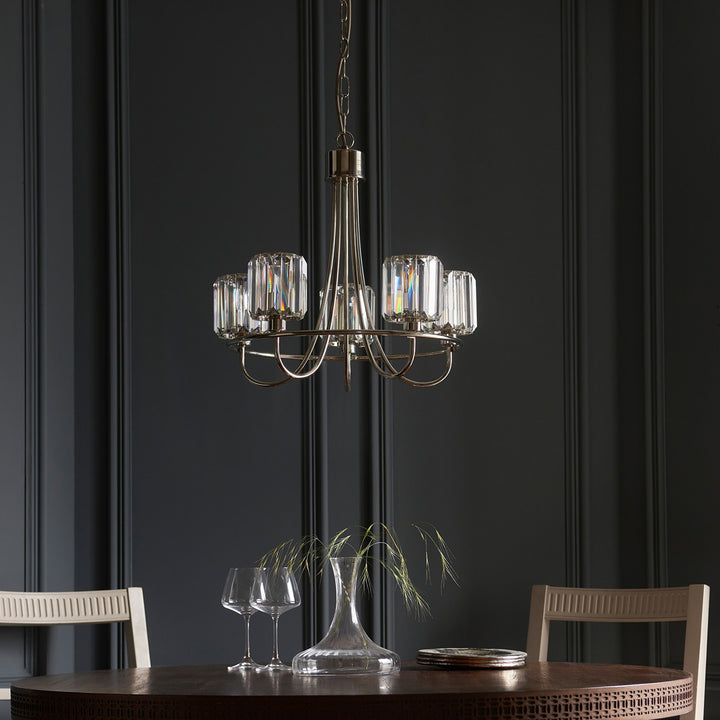 Berenice 5 Faceted Glass Ceiling Light - Nickel Endon 3