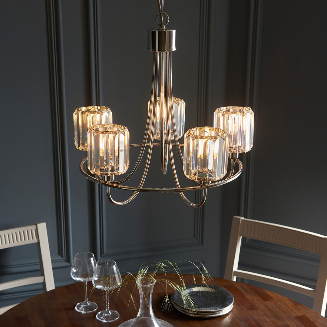 Berenice 5 Faceted Glass Ceiling Light - Nickel Endon 4