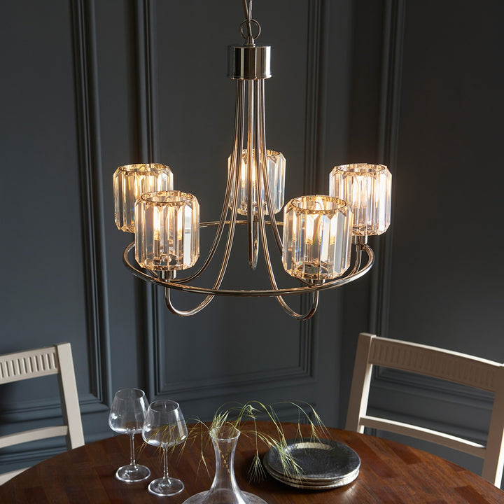 Berenice 5 Faceted Glass Ceiling Light - Nickel Endon 4