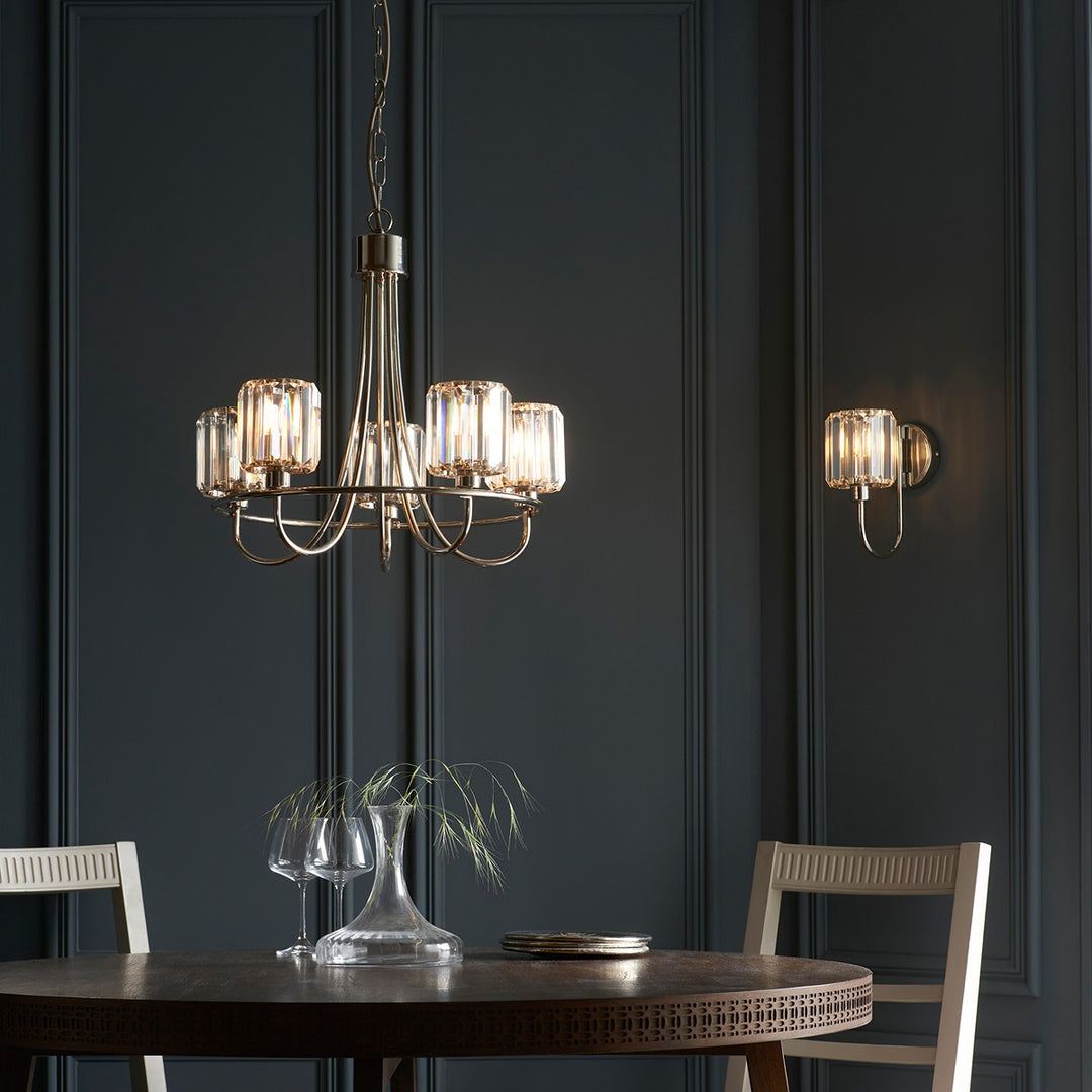 Berenice 5 Faceted Glass Ceiling Light - Nickel Endon 7