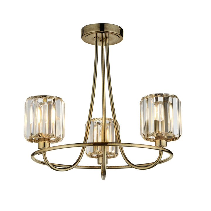 Berenice 3 Faceted Glass Ceiling Light - Antique Brass Endon 1