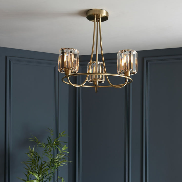 Berenice 3 Faceted Glass Ceiling Light - Antique Brass Endon 4