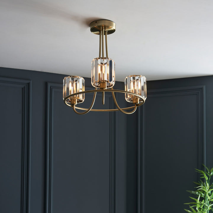 Berenice 3 Faceted Glass Ceiling Light - Antique Brass Endon 5
