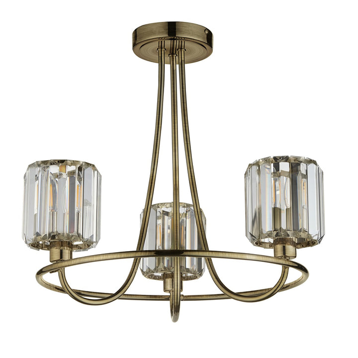 Berenice 3 Faceted Glass Ceiling Light - Antique Brass Endon 8