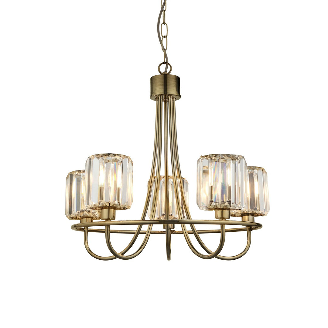 Berenice 5 Faceted Glass Ceiling Light - Antique Brass Endon 1