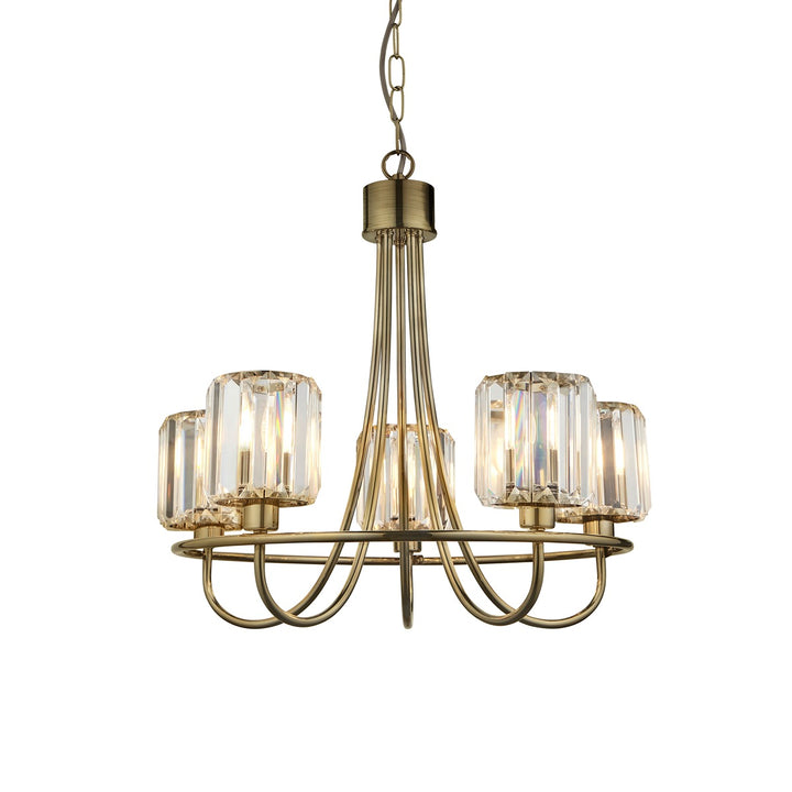 Berenice 5 Faceted Glass Ceiling Light - Antique Brass Endon 1