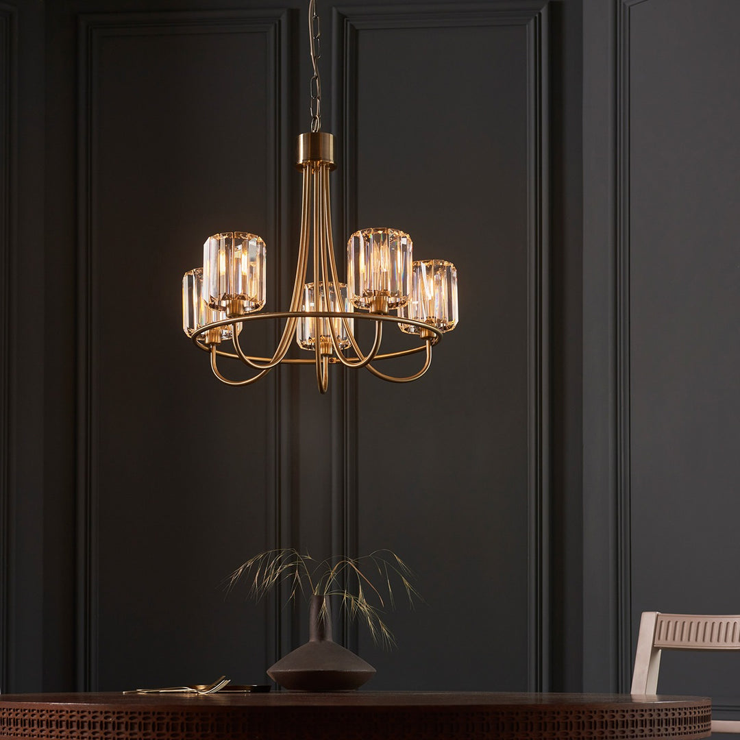 Berenice 5 Faceted Glass Ceiling Light - Antique Brass Endon 2