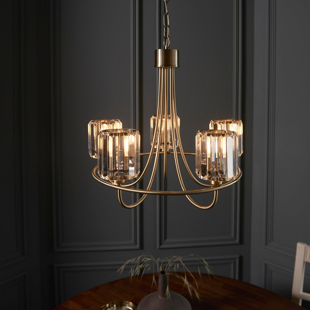 Berenice 5 Faceted Glass Ceiling Light - Antique Brass Endon 3
