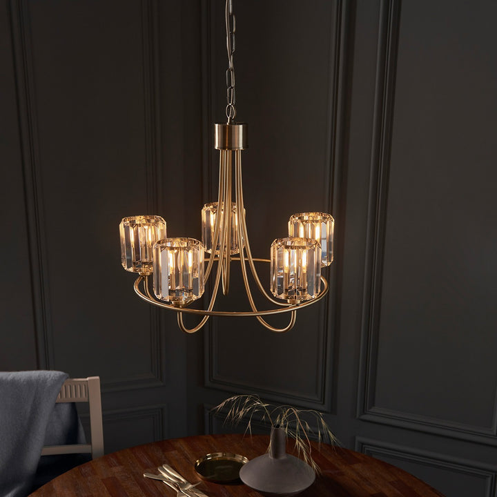 Berenice 5 Faceted Glass Ceiling Light - Antique Brass Endon 4