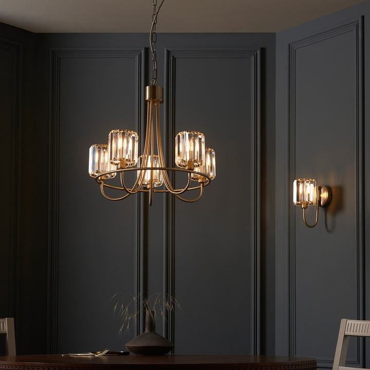 Berenice 5 Faceted Glass Ceiling Light - Antique Brass Endon 8