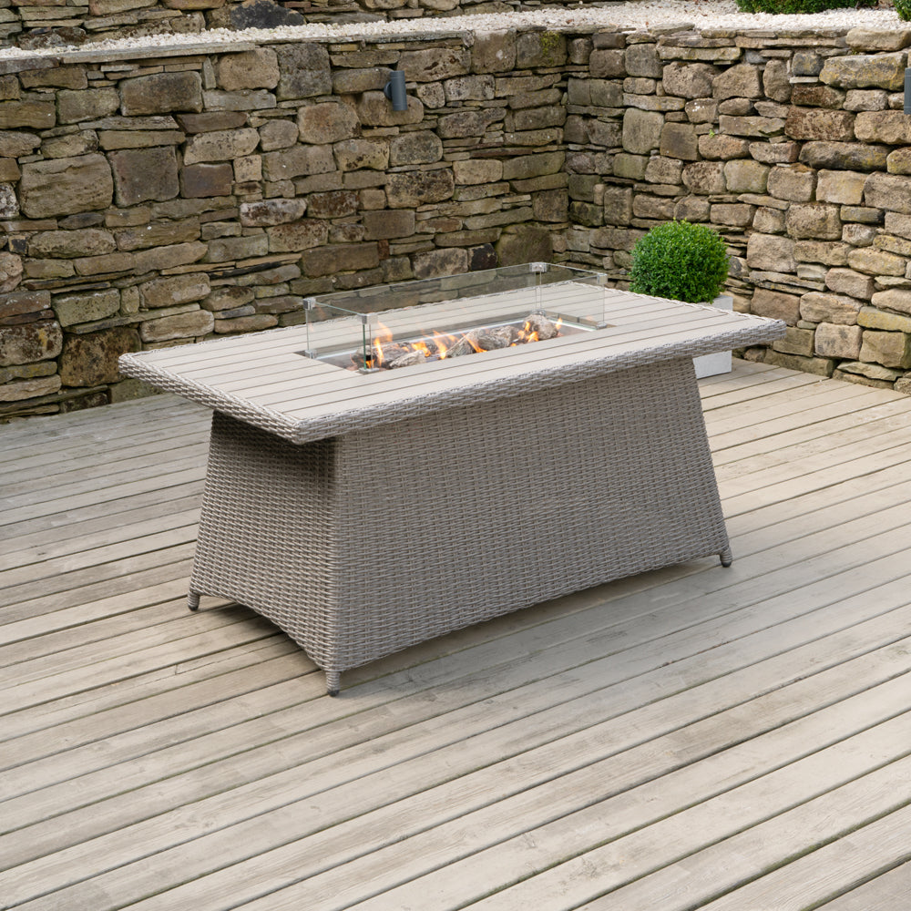 Olivia's Outdoor Stone Grey Rica Corner Set with Polywood Top and Fire Pit