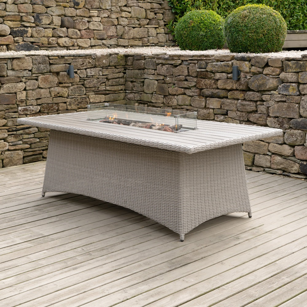Olivia's Outdoor Stone Grey Rica Corner Set with Polywood Top and Fire Pit