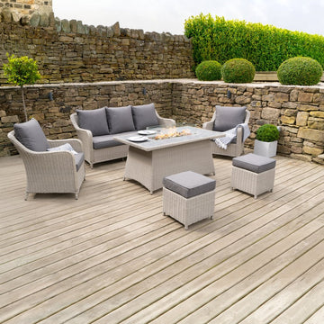 Olivia's Outdoor Stone Grey Rica Lounge Set with Ceramic Top and Fire Pit