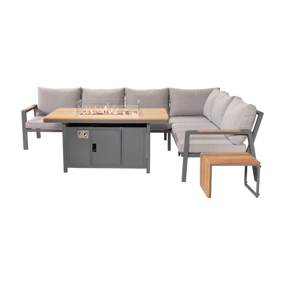 Olivia's Outdoor Oslo Anthracite Corner Set with Fire Pit Table