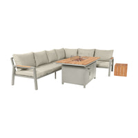 Olivia's Outdoor Oslo Limestone Corner Set including Fire Pit Table