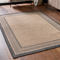 Olivia's Indoor Outdoor Natural and Black Border Design Rug