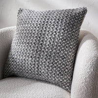 Olivia's Indoor Outdoor Graphite and White Basket Weave Design Scatter Cushion