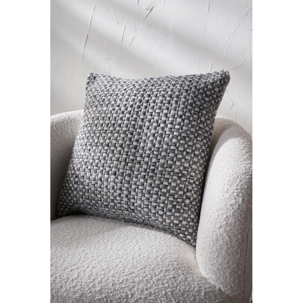 Olivia's Indoor Outdoor Graphite and White Basket Weave Design Scatter Cushion