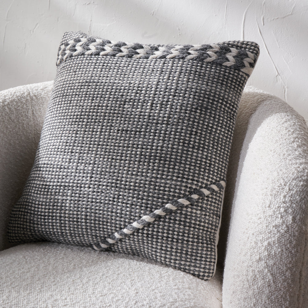 Olivia's Indoor Outdoor Grey and White Plaited Stripe Design Scatter Cushion