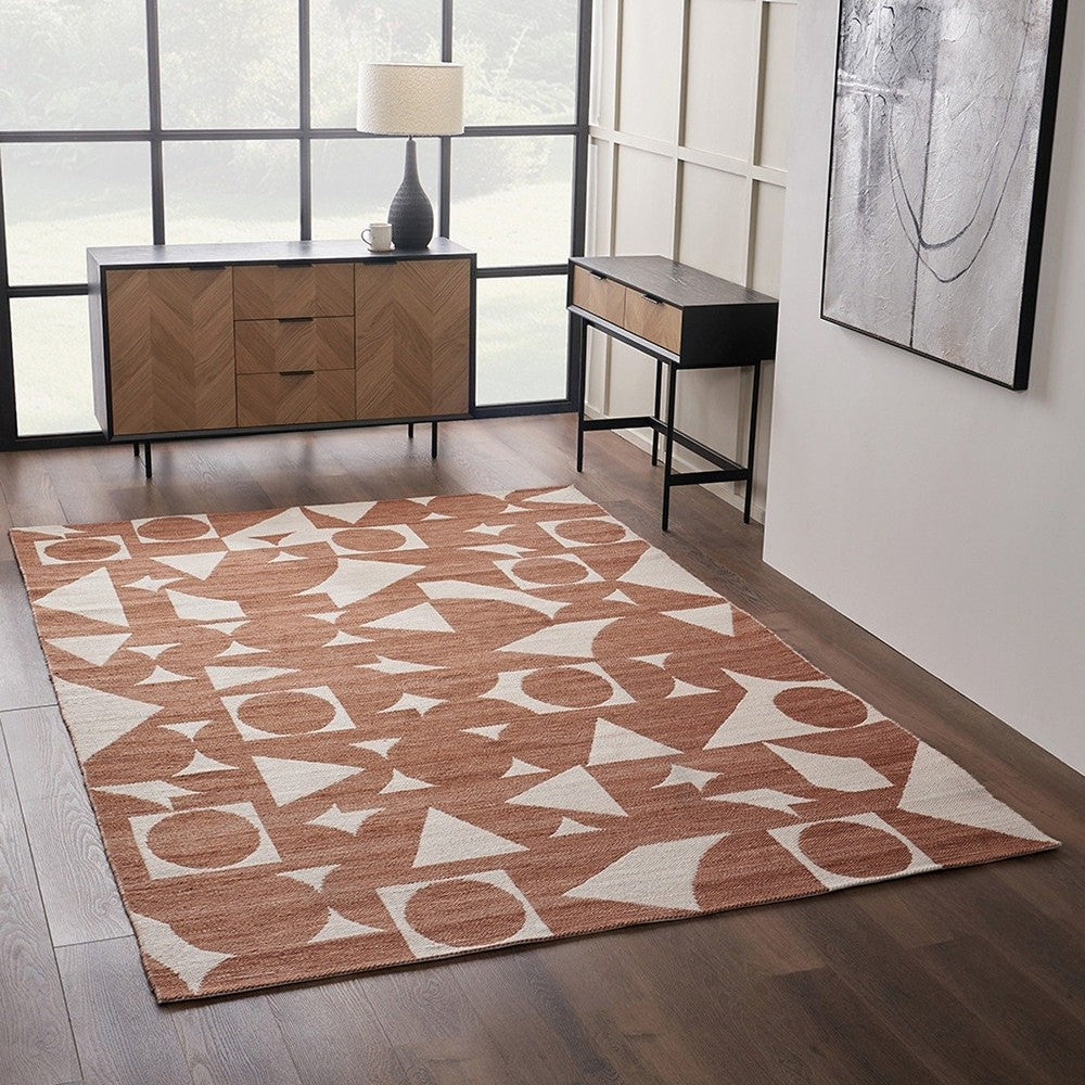 Indoor Outdoor Geometric Design Rug Large - Terracotta & Ivory Pacific Lifestyle 2