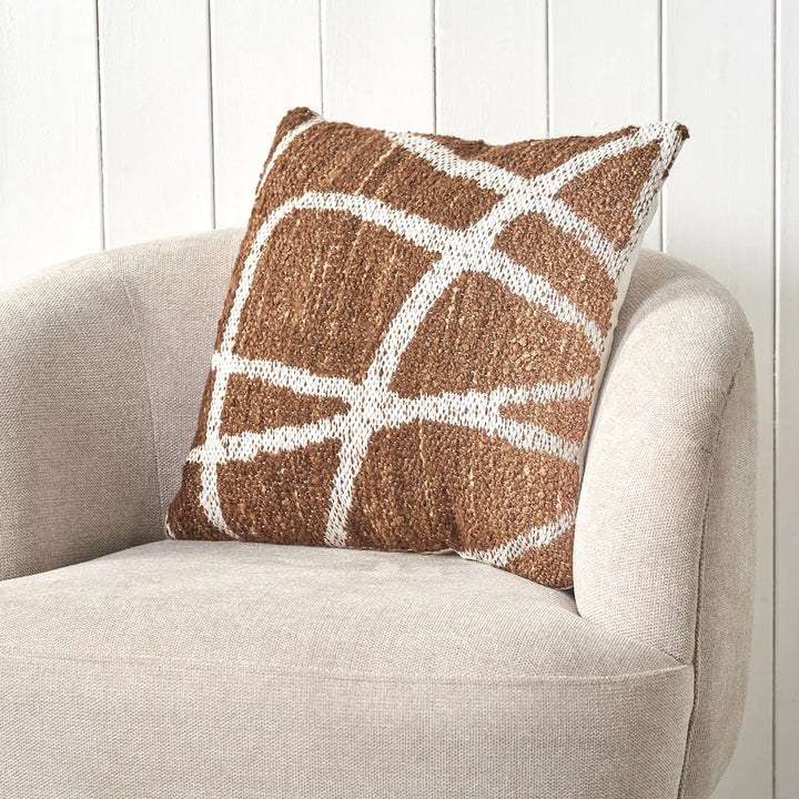 Indoor Outdoor Abstract Swirl Design Scatter Cushion - Chocolate Brown