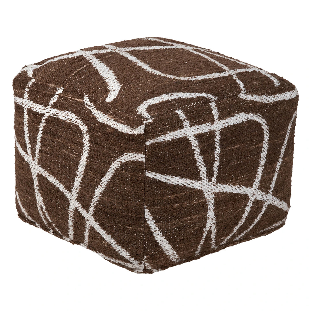 Indoor Outdoor Abstract Swirl Design Pouffe - Chocolate Brown