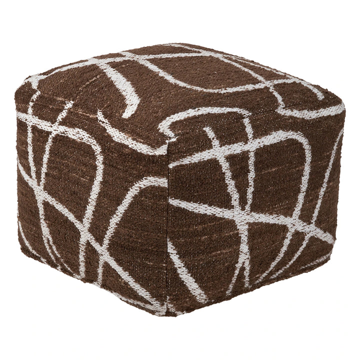 Indoor Outdoor Abstract Swirl Design Pouffe - Chocolate Brown