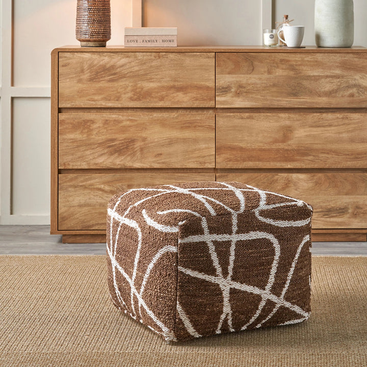 Indoor Outdoor Abstract Swirl Design Pouffe - Chocolate Brown
