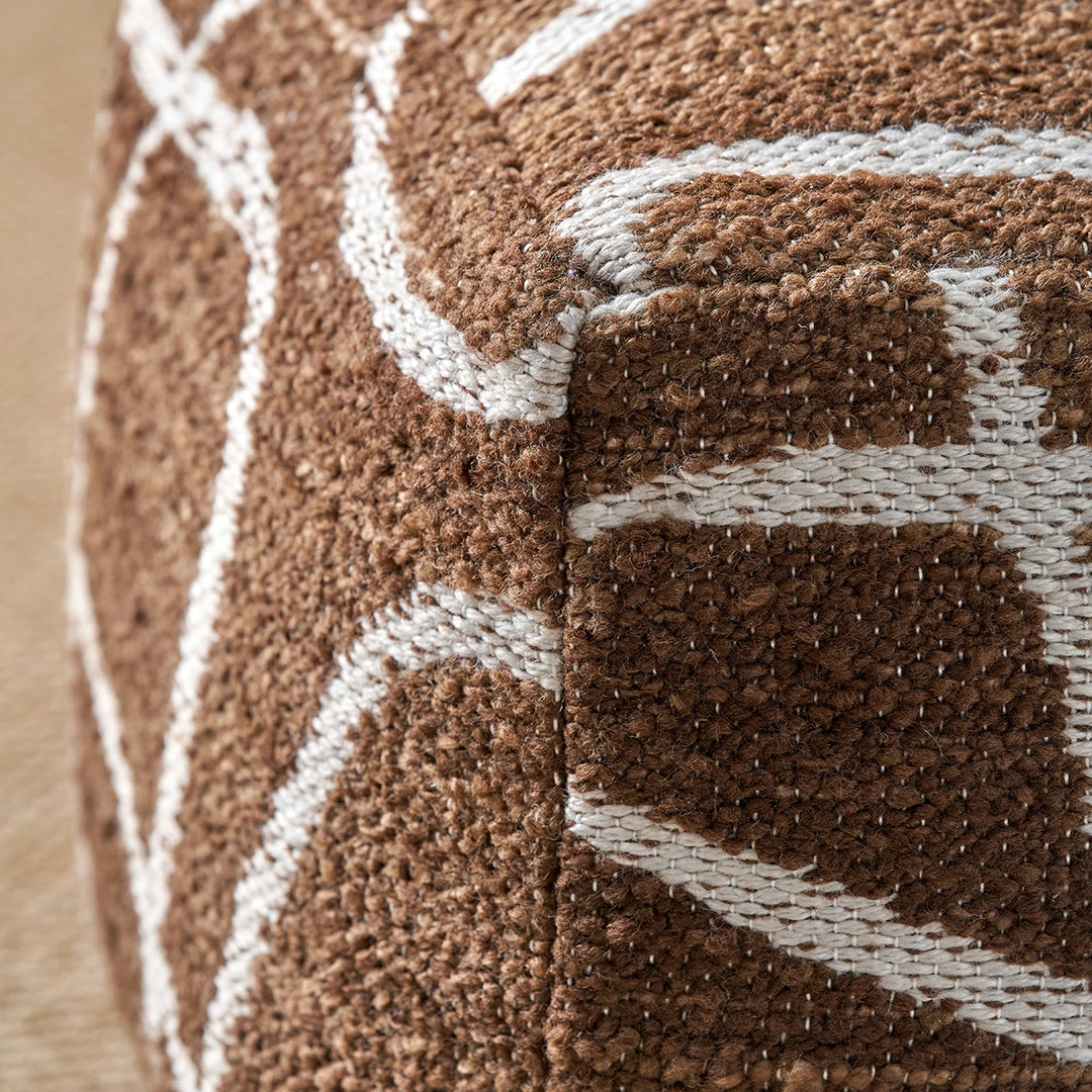 Indoor Outdoor Abstract Swirl Design Pouffe - Chocolate Brown