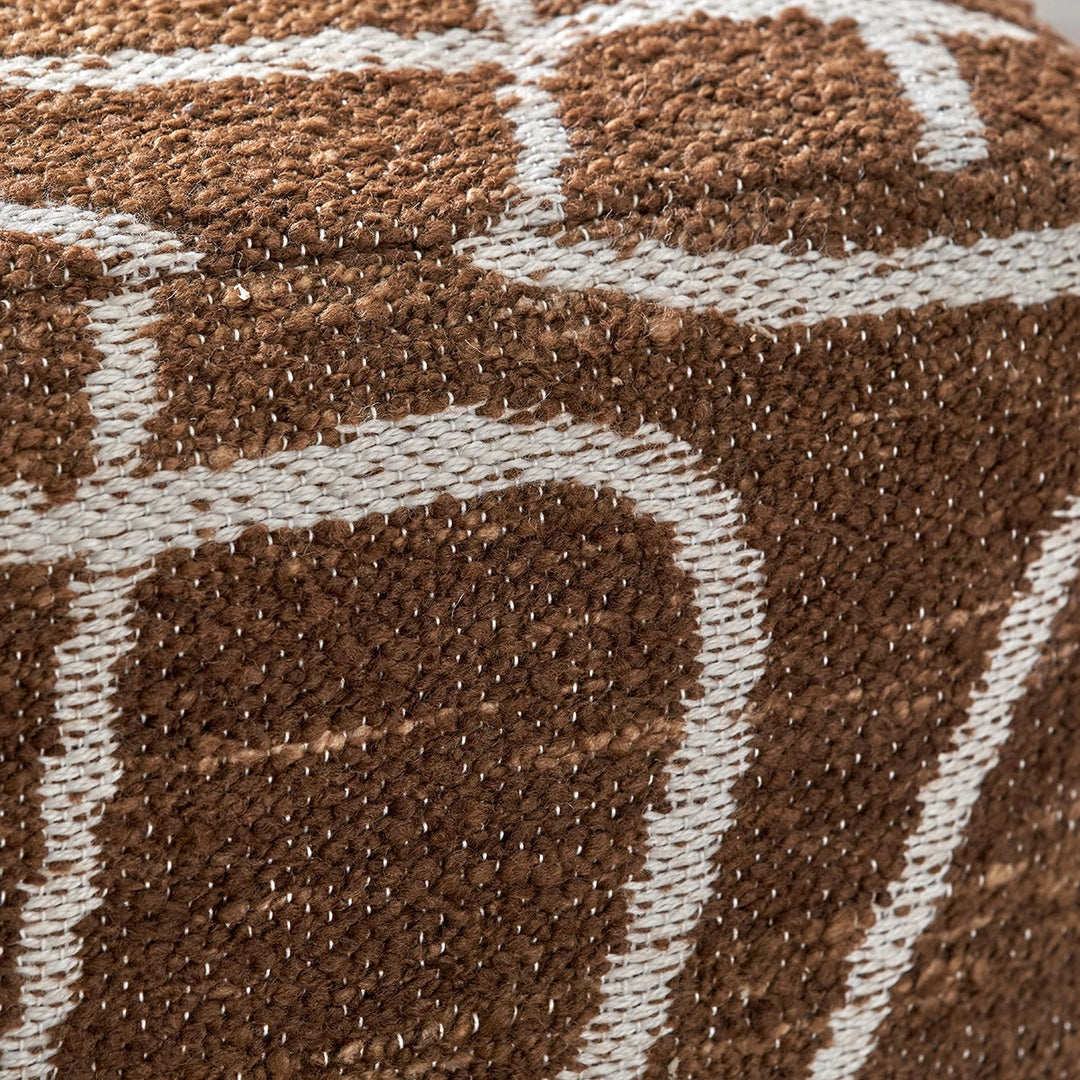 Indoor Outdoor Abstract Swirl Design Pouffe - Chocolate Brown